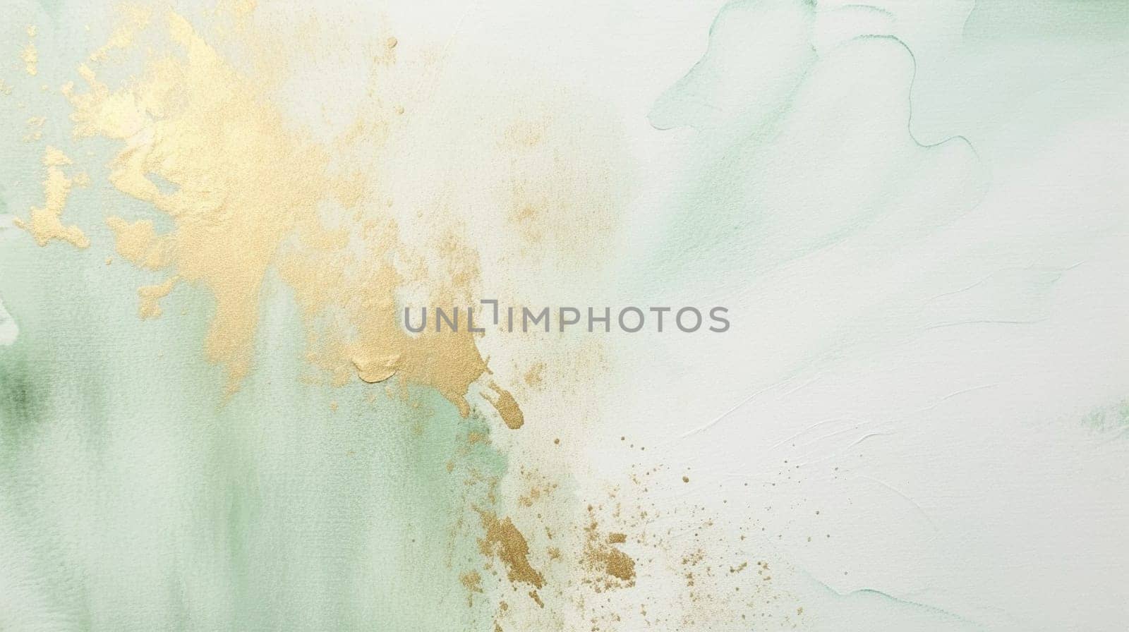 A macro photograph capturing the intricate patterns of a liquid green and gold painting on a white background, showcasing the fluidity and transparency of the art