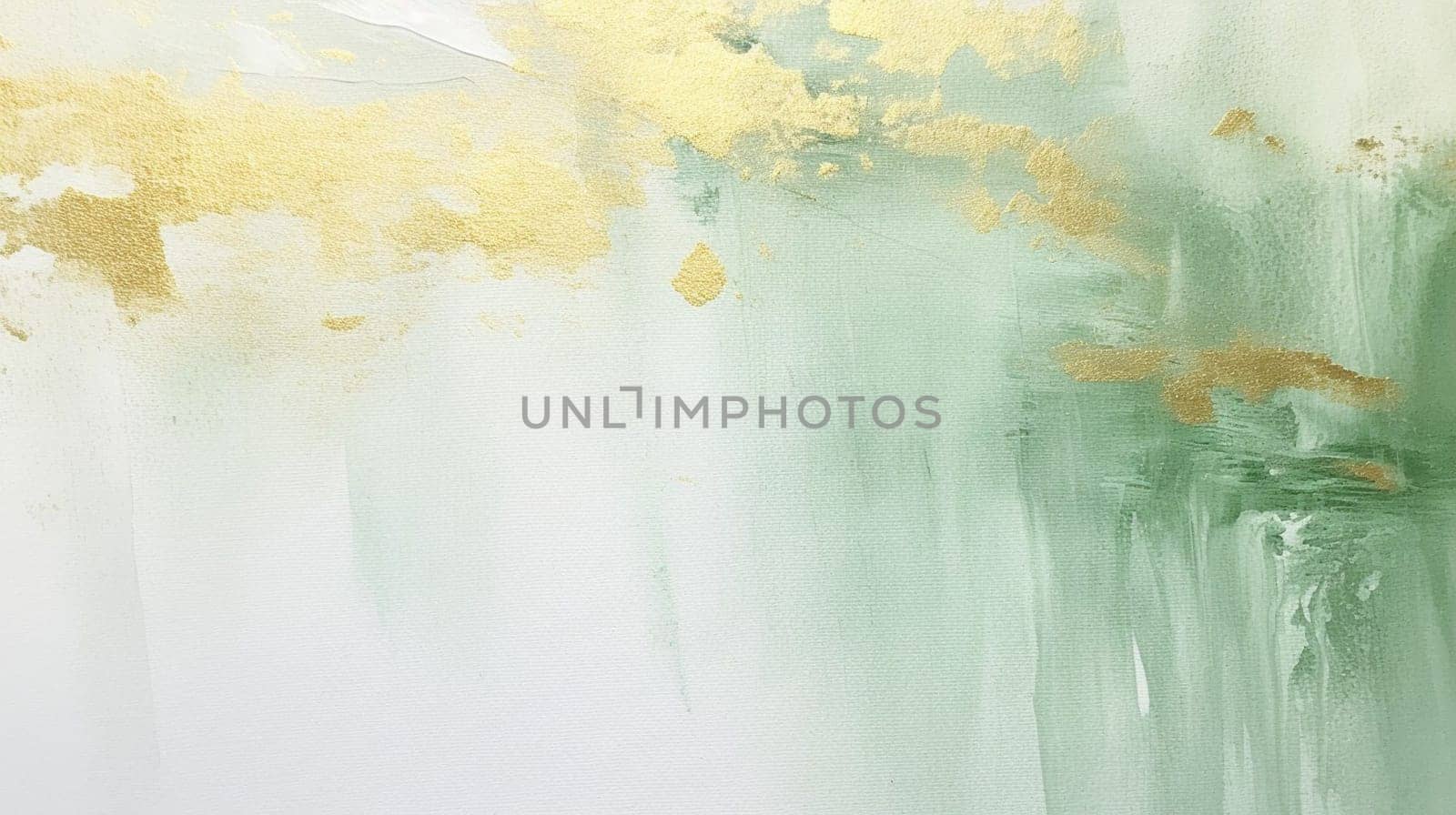 A macro photograph capturing the intricate patterns of a liquid green and gold painting on a white background, showcasing the fluidity and transparency of the art