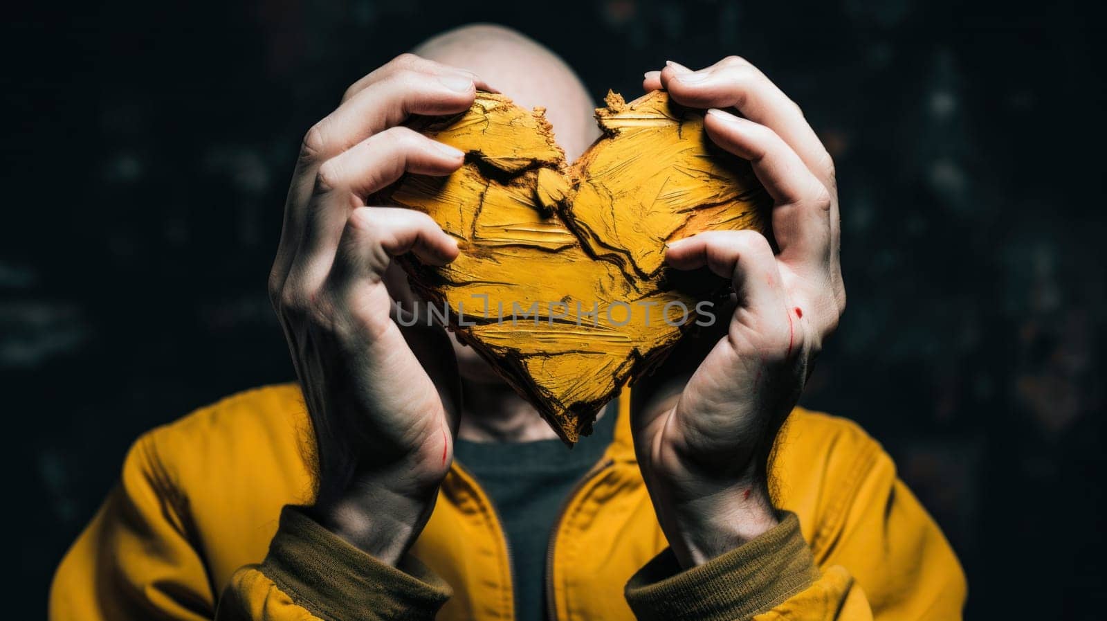 A man holding a heart shaped piece of paper in his hands