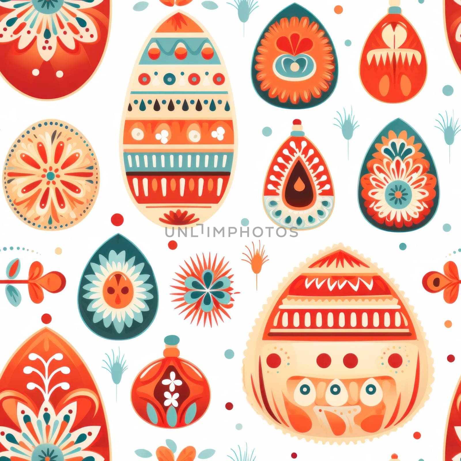 A pattern of a bunch of different colored eggs on white, AI by starush