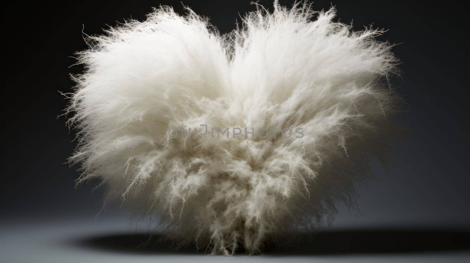 A white fluffy object on a gray background with some light coming through
