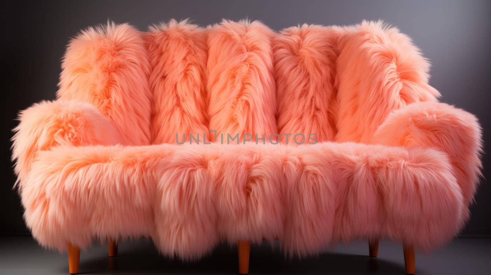 A very colorful couch with a furry seat and legs