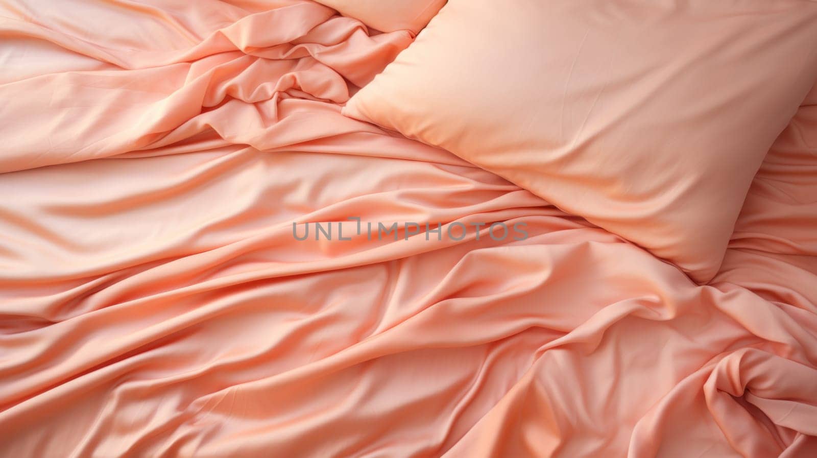 A bed with a pink sheet and pillows on it