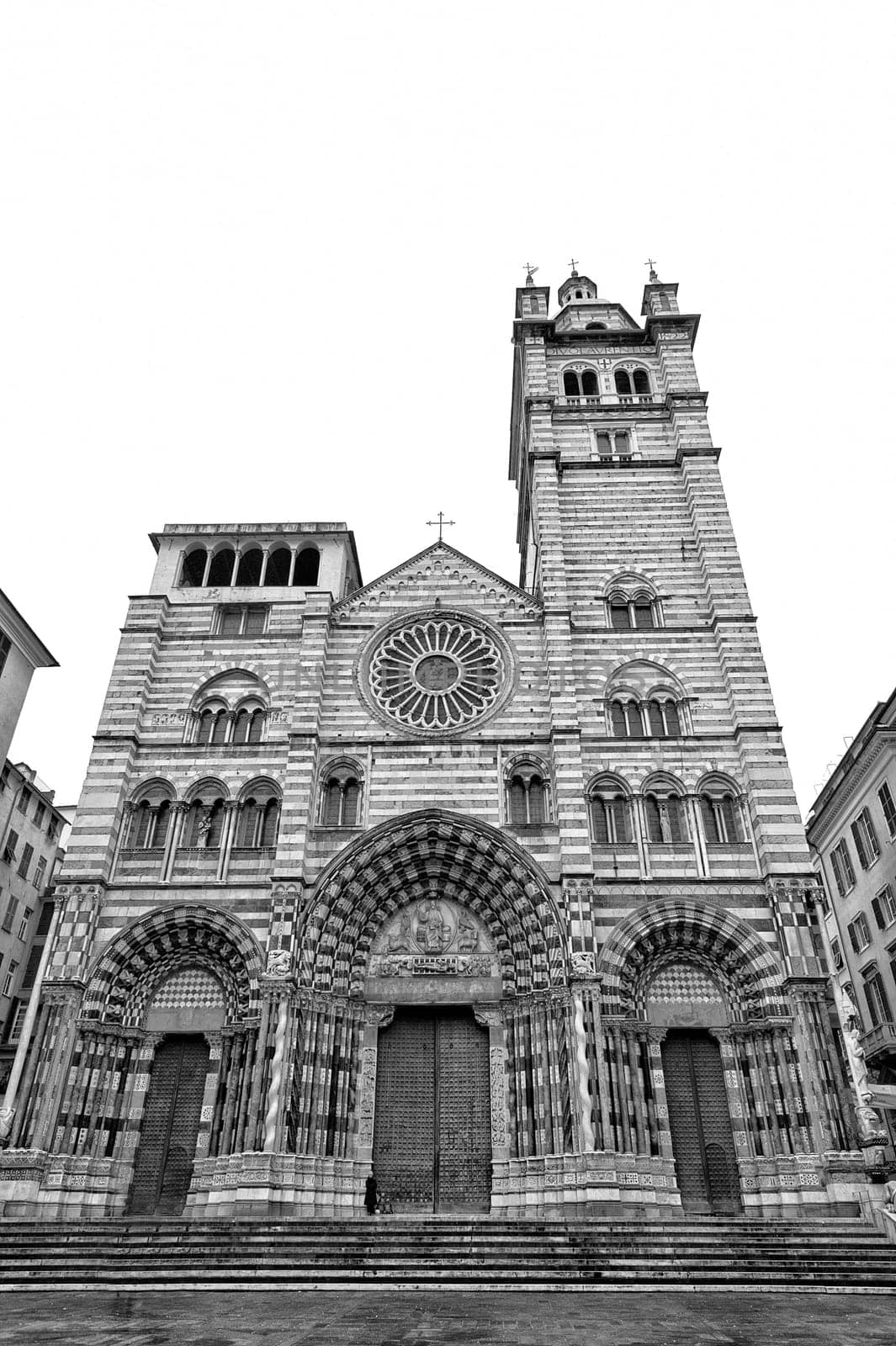 cattedrale di san lorenzo genova in black and white