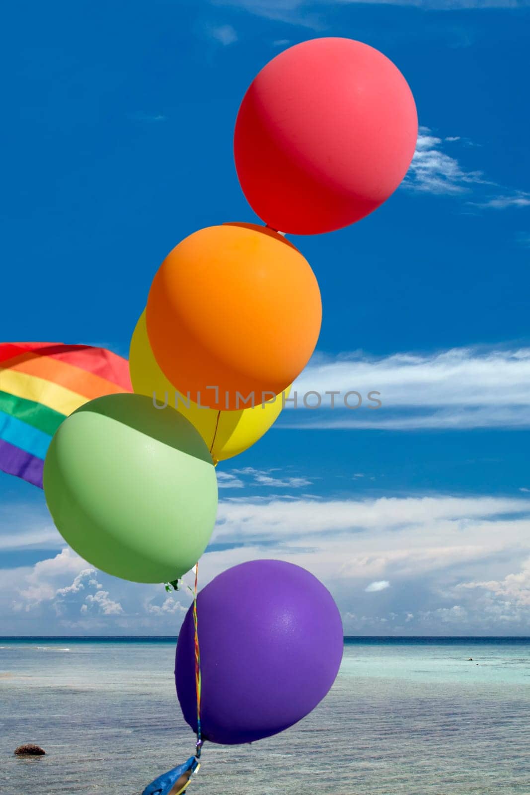 peace flag balloons on tropical paradise  background