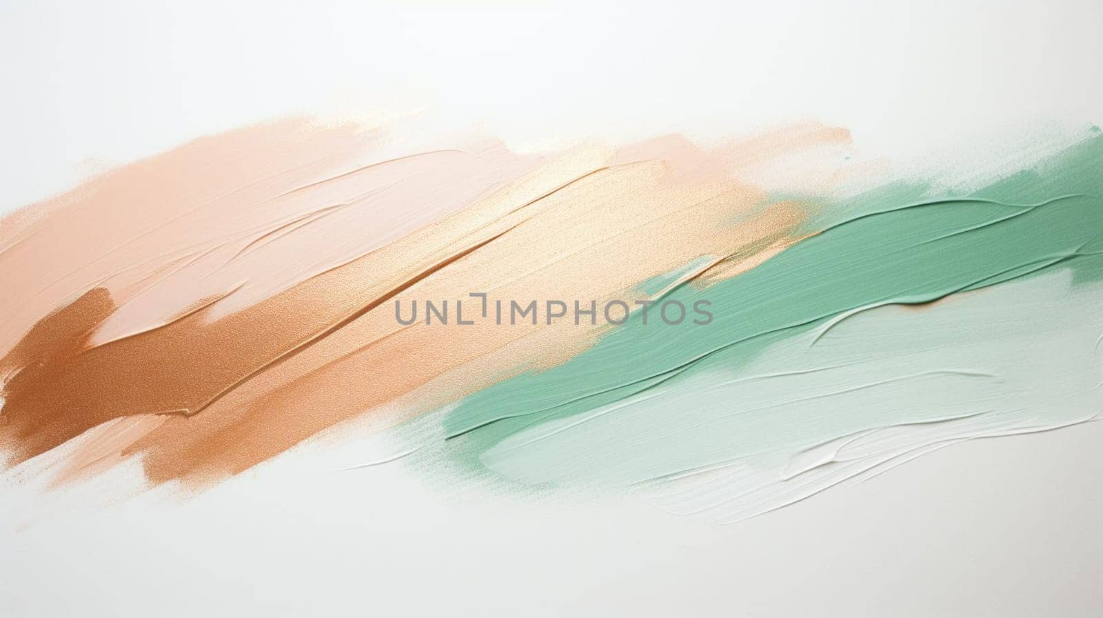 An abstract painting with gentle strokes of pastel green, peach, and gold hues blending softly on a textured canvas, evoking a sense of calmness. High quality photo