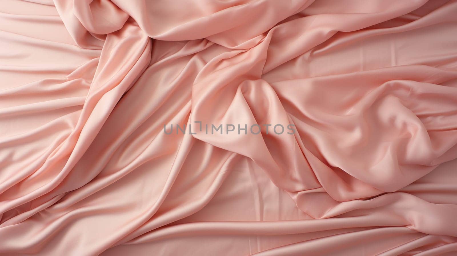 A close up of a pink satin sheet with some folds