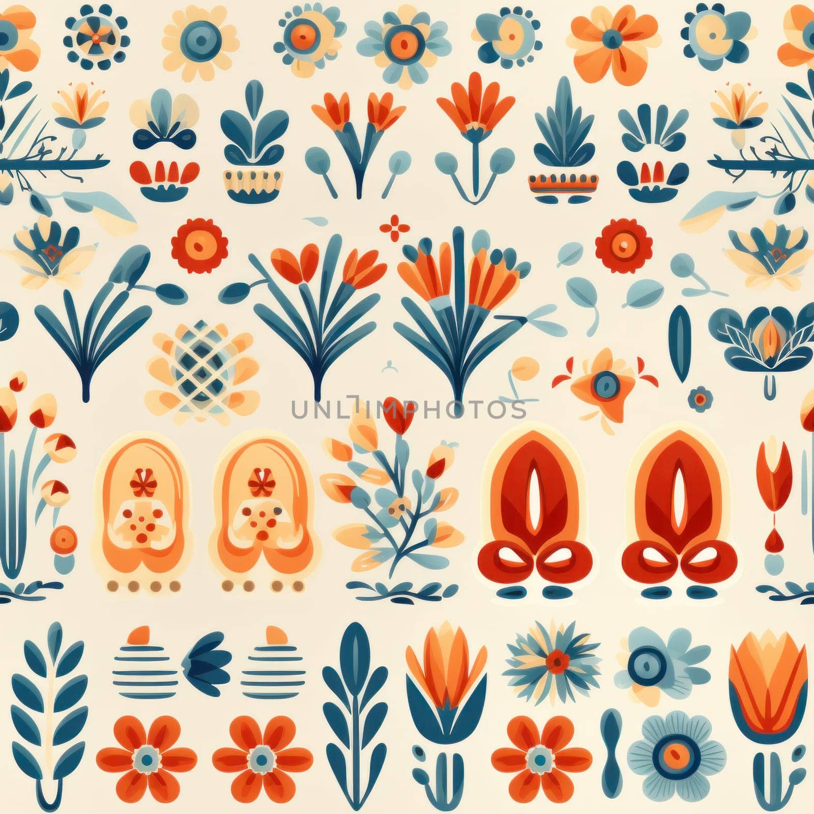 A large collection of flowers and other objects on a white background, AI by starush