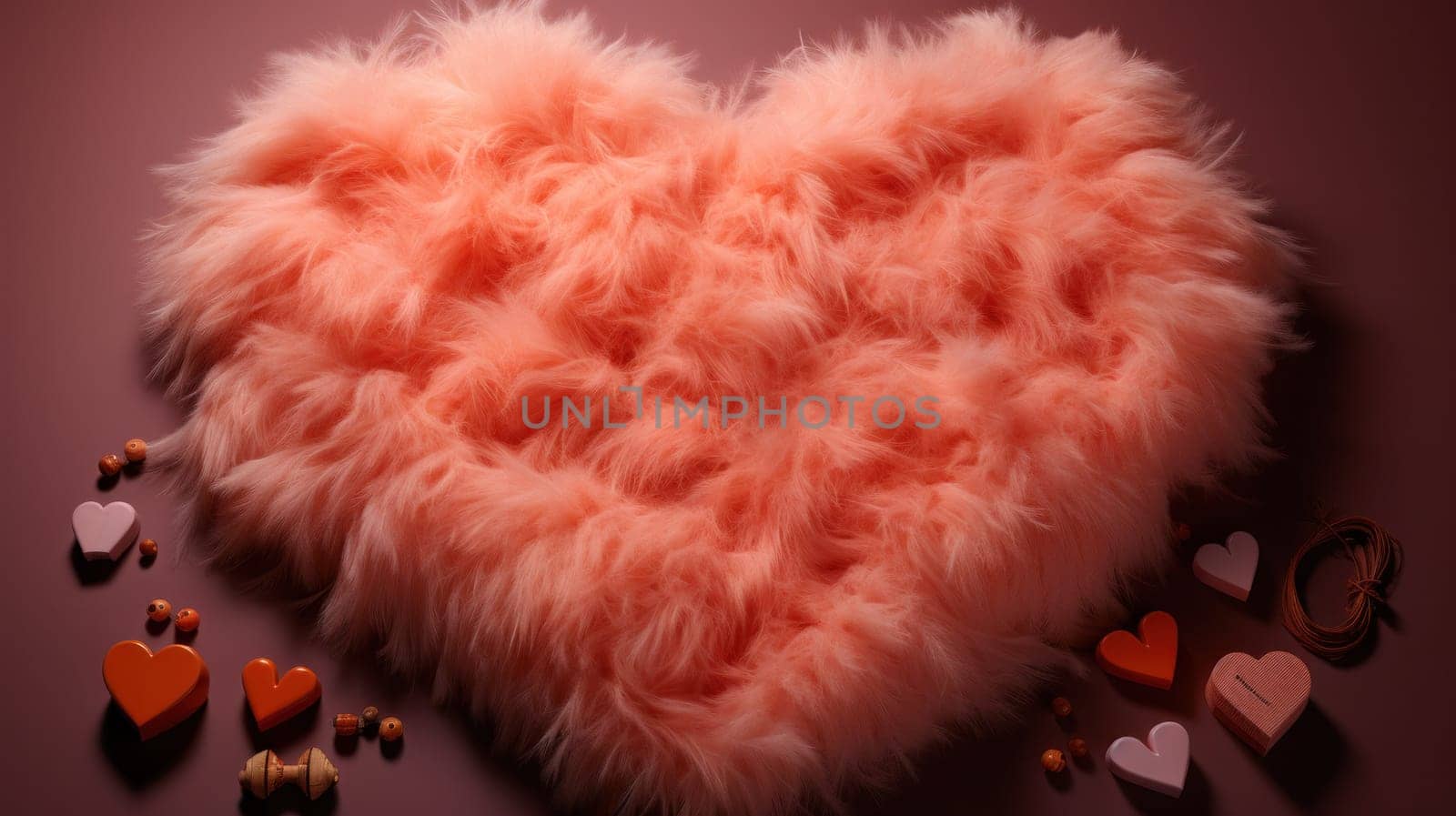 A heart shaped fur with a bunch of little hearts around it