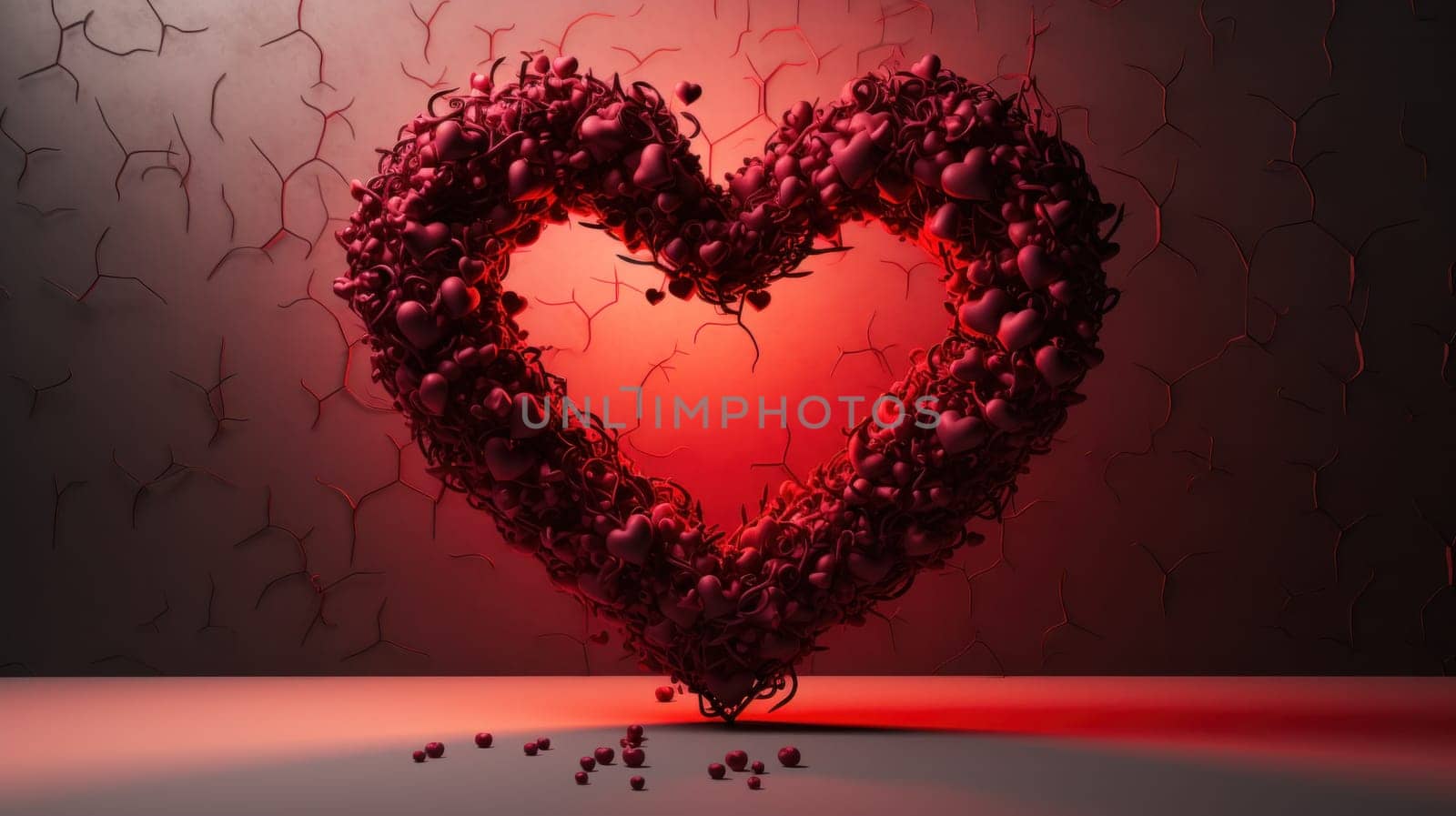 A heart shaped object with a bunch of red things around it