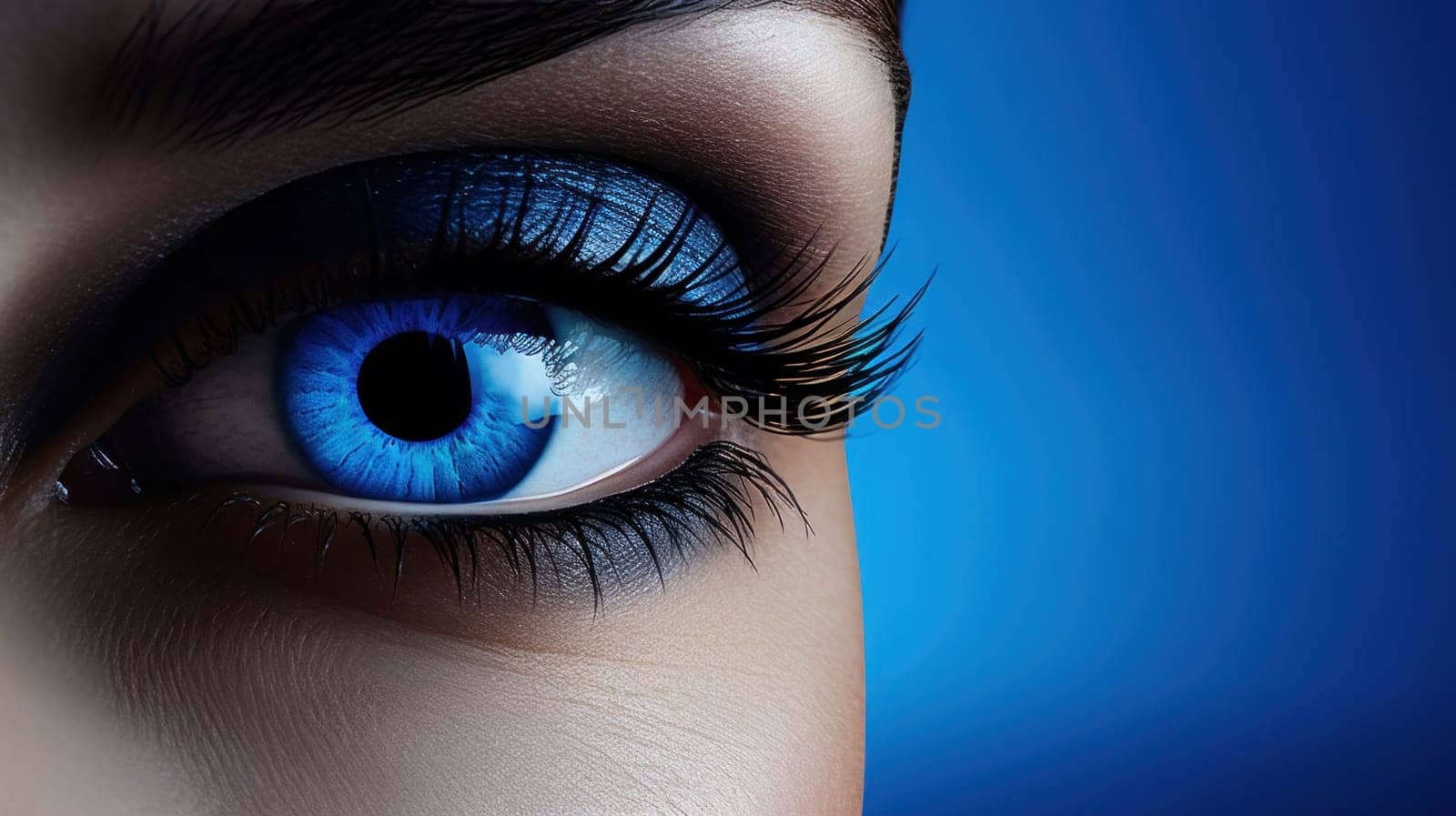 A close up of a woman's eye with blue eyes, AI by starush