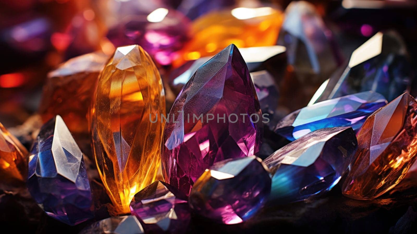 A close up of a bunch of colorful gems sitting on top of each other, AI by starush
