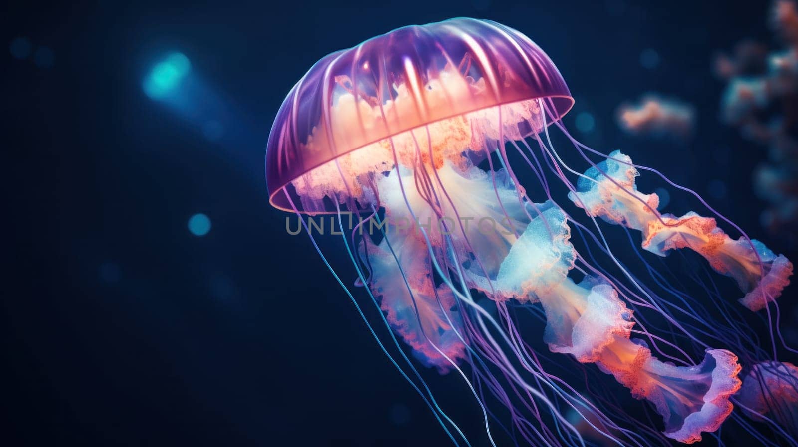 A jellyfish is floating in the water with its tentacles