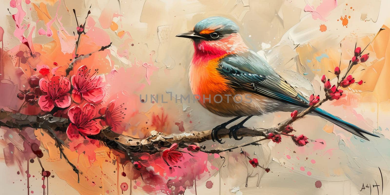 Little beautiful bird with hand draw and paint color background illustration by Benzoix