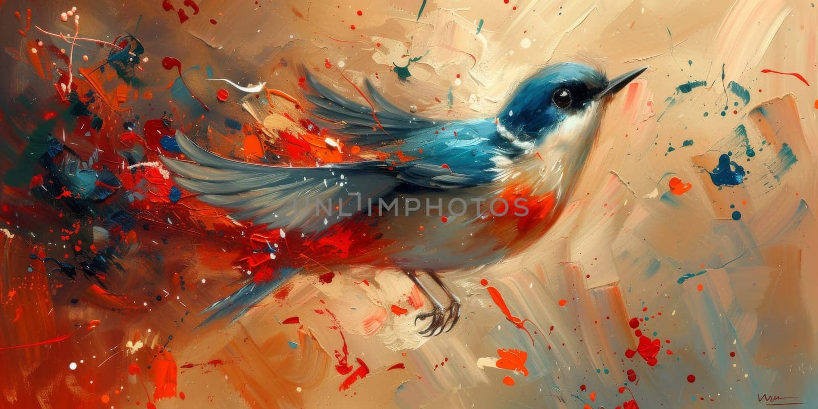 Little beautiful bird with hand draw and paint color background illustration by Benzoix