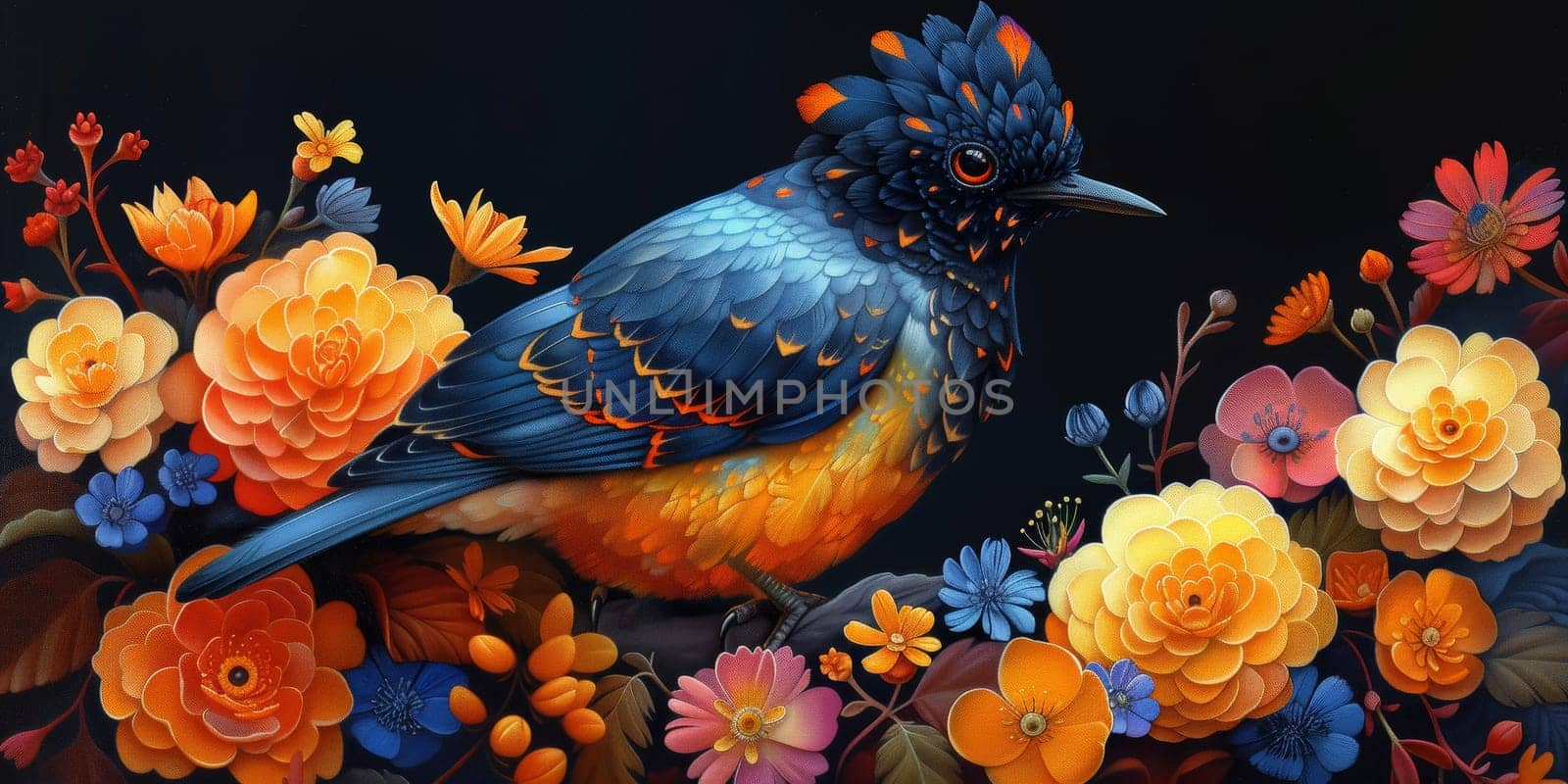 Little beautiful bird with hand draw and paint color background illustration.