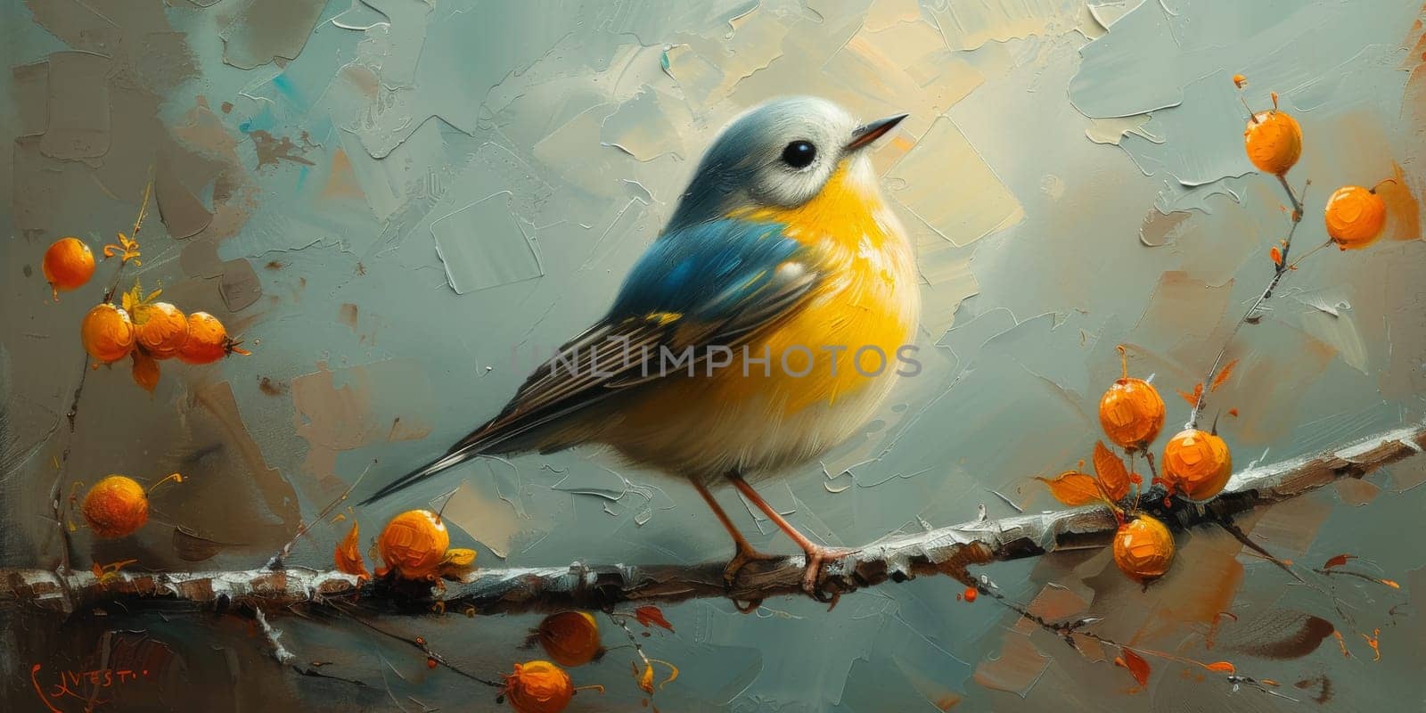 Little beautiful bird with hand draw and paint color background illustration by Benzoix