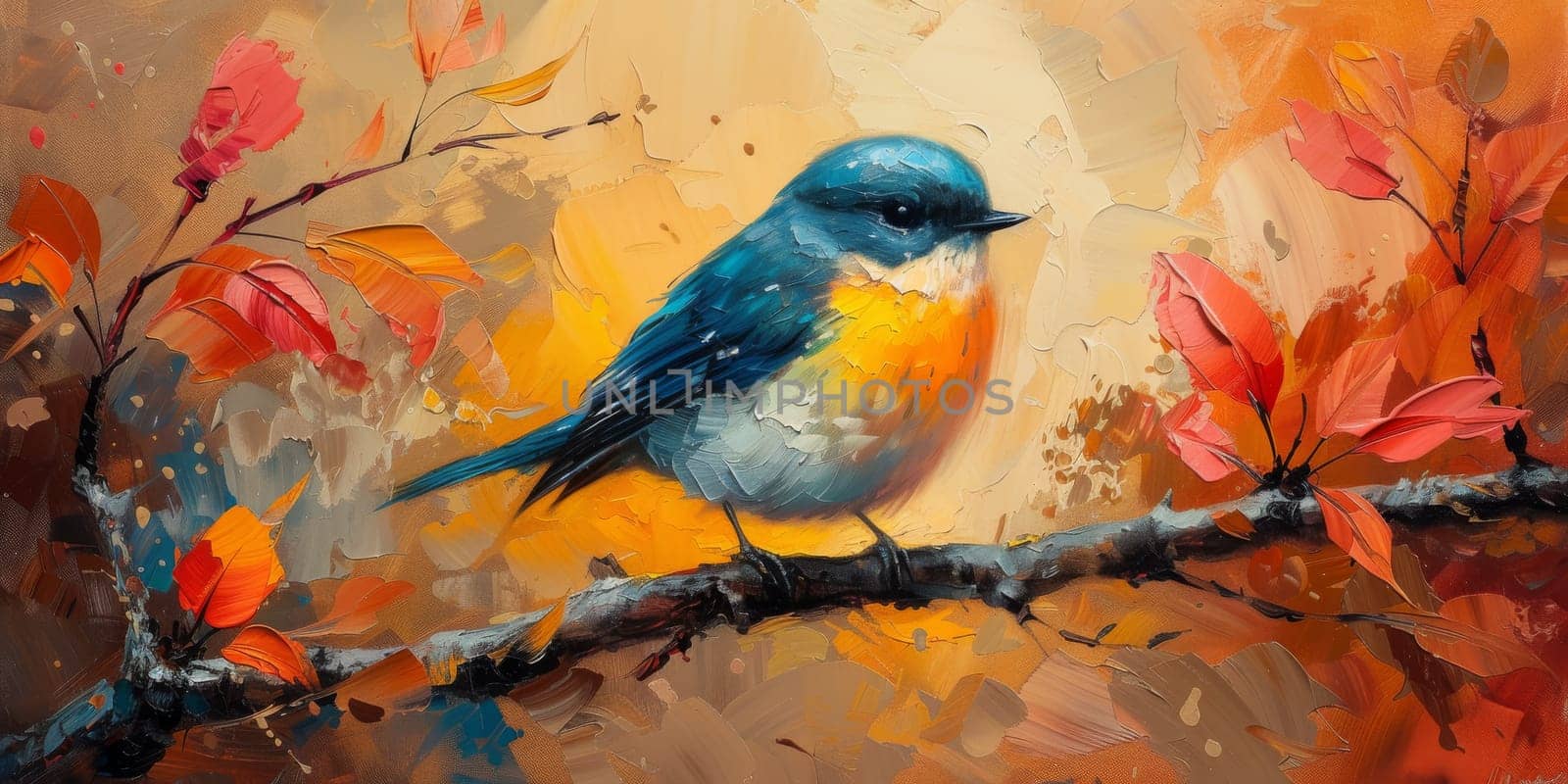 Little beautiful bird with hand draw and paint color background illustration by Benzoix