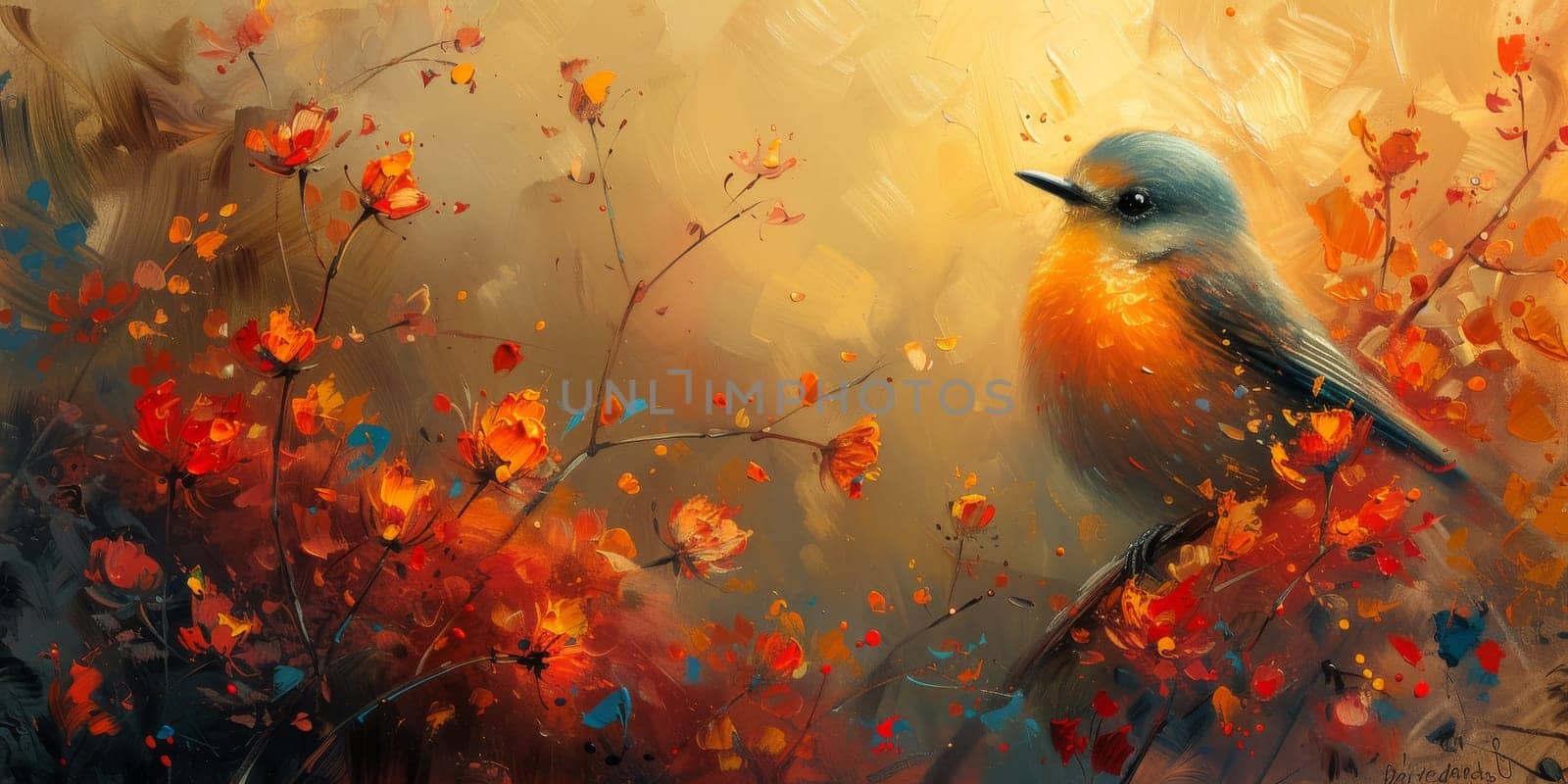 Little beautiful bird with hand draw and paint color background illustration by Benzoix