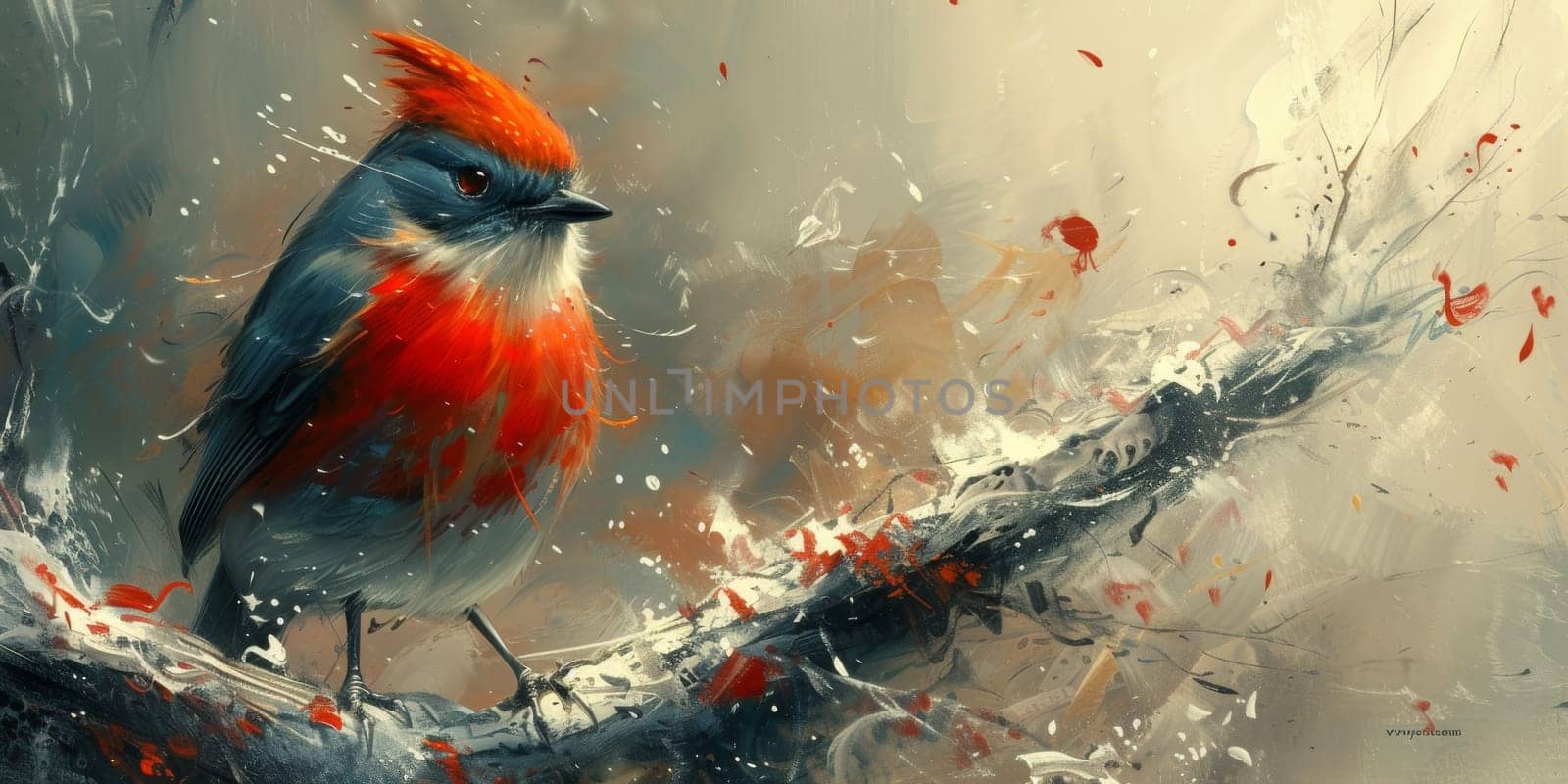 Little beautiful bird with hand draw and paint color background illustration by Benzoix