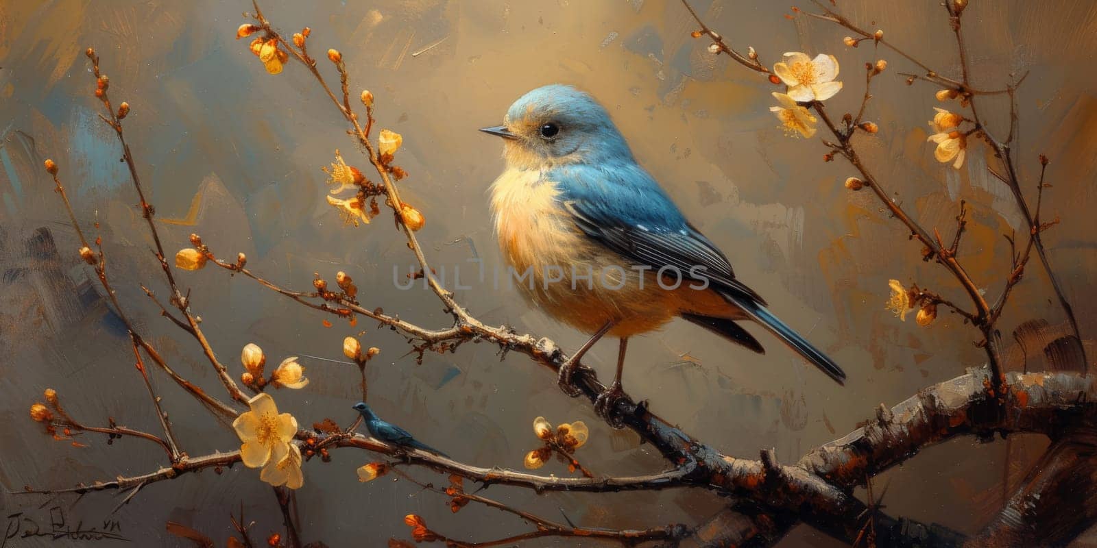 Little beautiful bird with hand draw and paint color background illustration by Benzoix