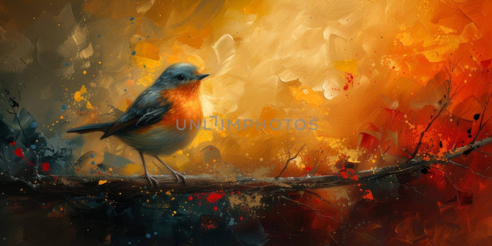 Little beautiful bird with hand draw and paint color background illustration.