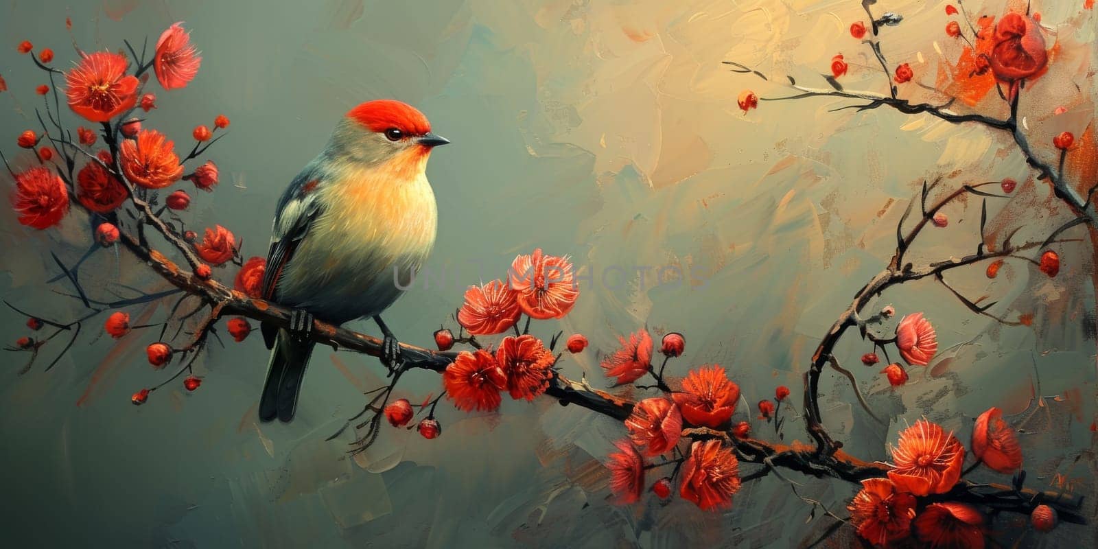 Little beautiful bird with hand draw and paint color background illustration by Benzoix