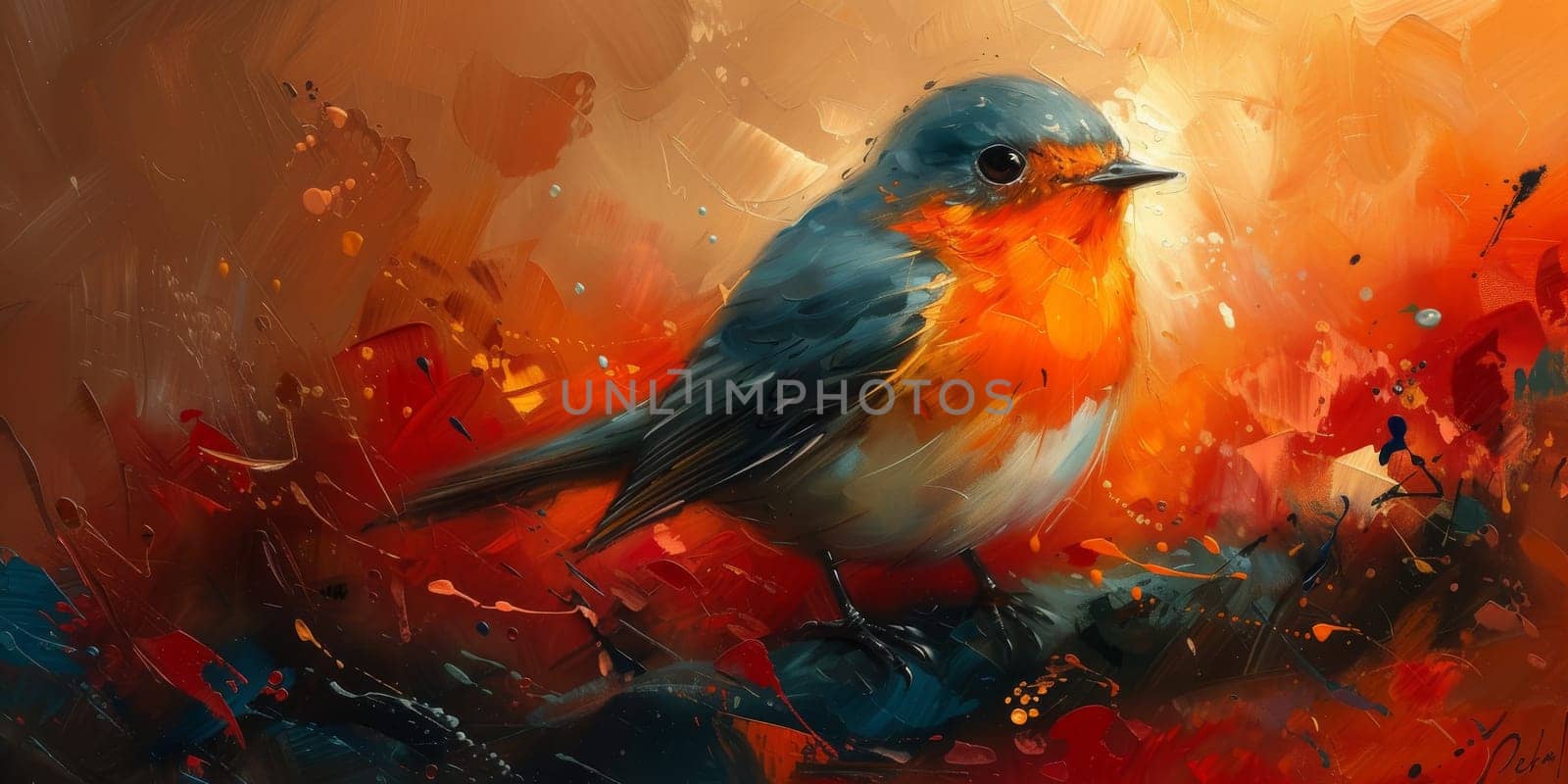 Little beautiful bird with hand draw and paint color background illustration by Benzoix