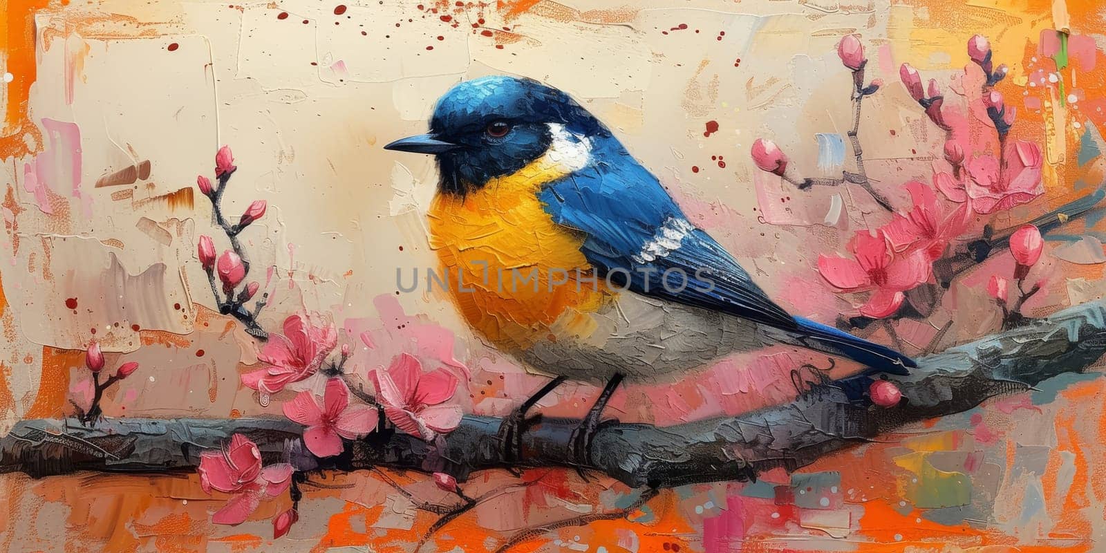 Little beautiful bird with hand draw and paint color background illustration by Benzoix