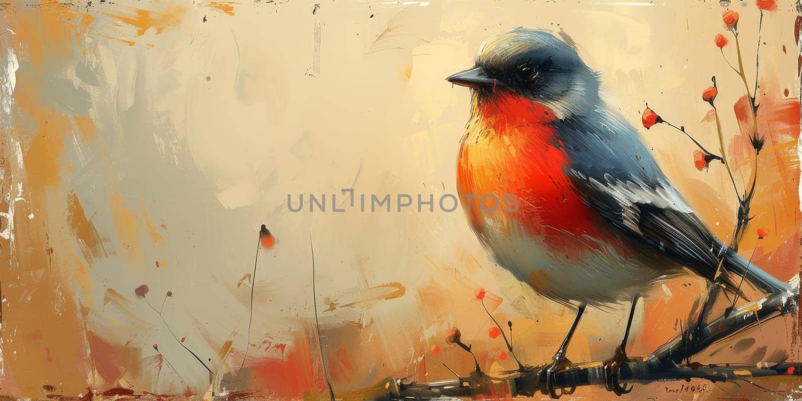 Little beautiful bird with hand draw and paint color background illustration by Benzoix