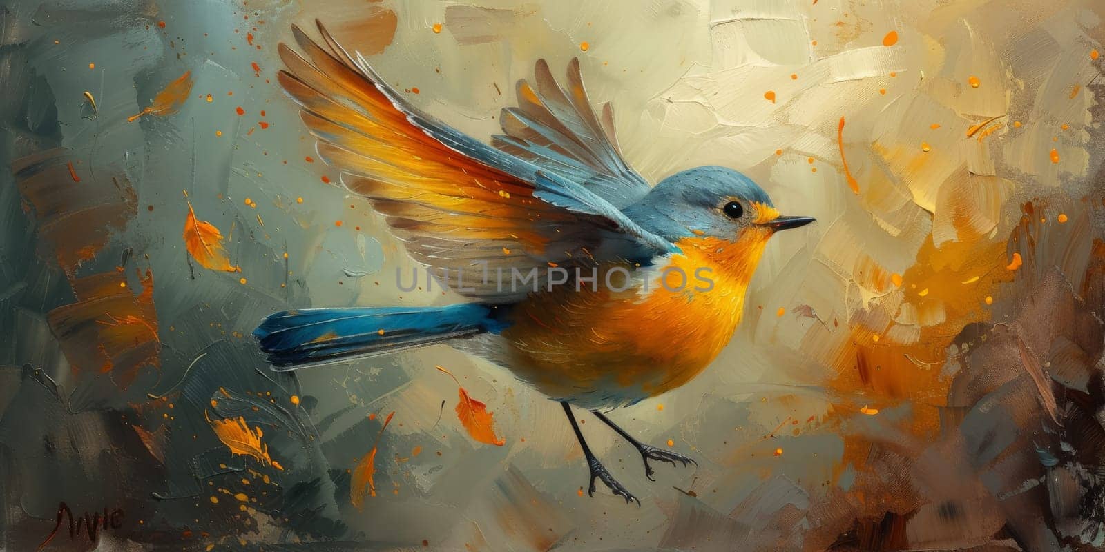 Little beautiful bird with hand draw and paint color background illustration by Benzoix