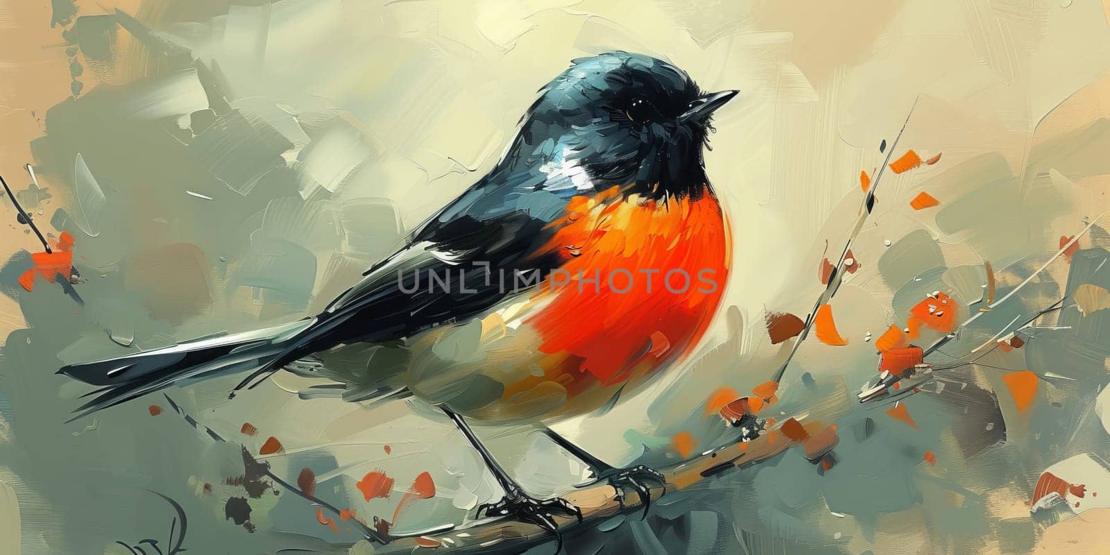 Little beautiful bird with hand draw and paint color background illustration.