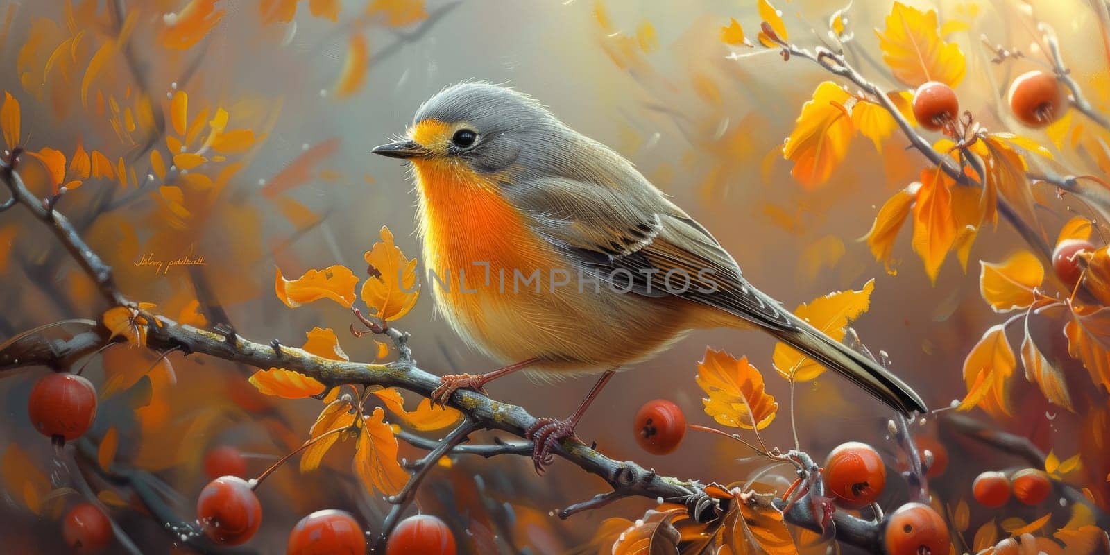 Little beautiful bird with hand draw and paint color background illustration.