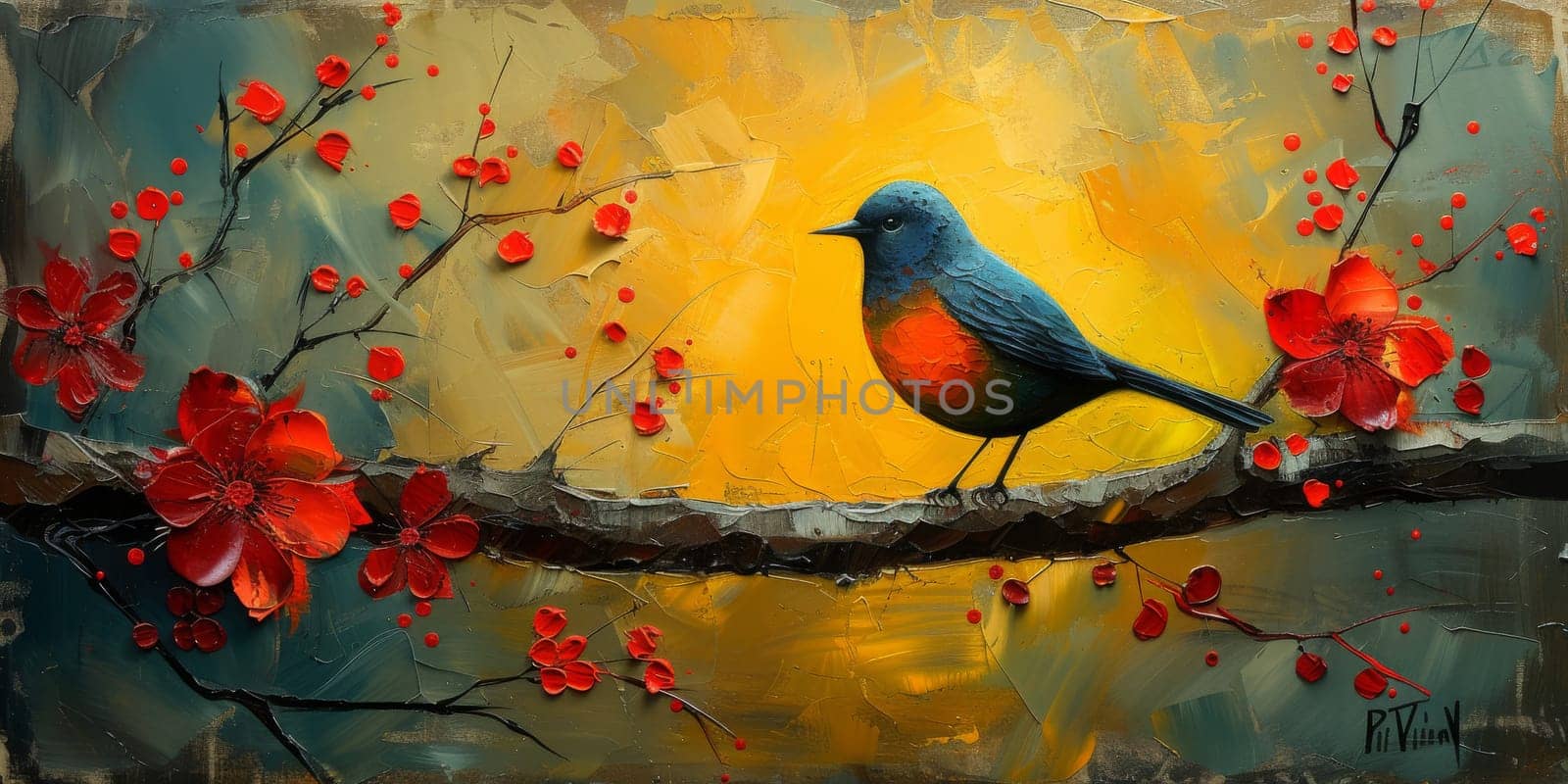 Little beautiful bird with hand draw and paint color background illustration by Benzoix