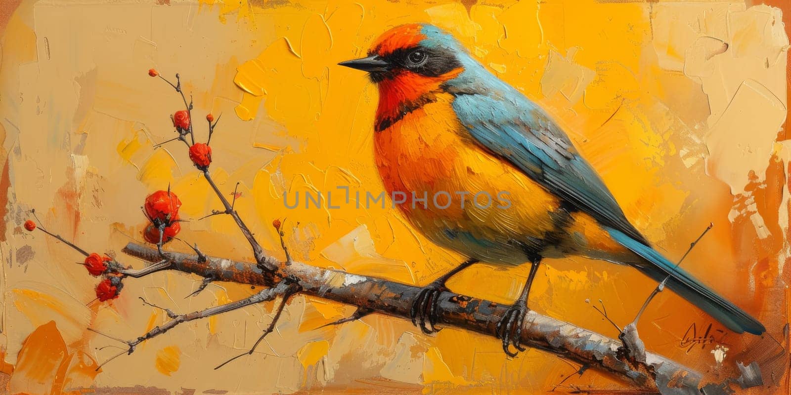 Little beautiful bird with hand draw and paint color background illustration by Benzoix