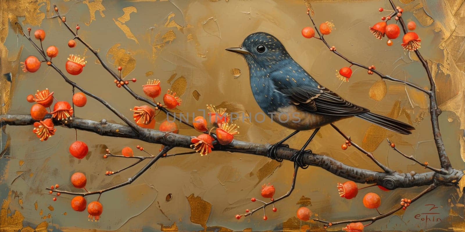 Little beautiful bird with hand draw and paint color background illustration by Benzoix