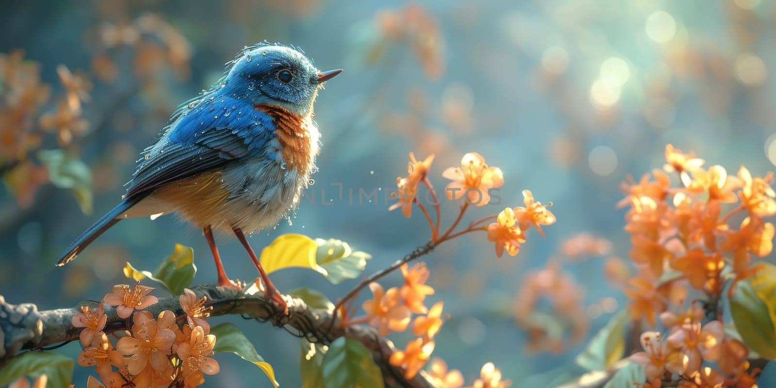 Little beautiful bird with hand draw and paint color background illustration by Benzoix