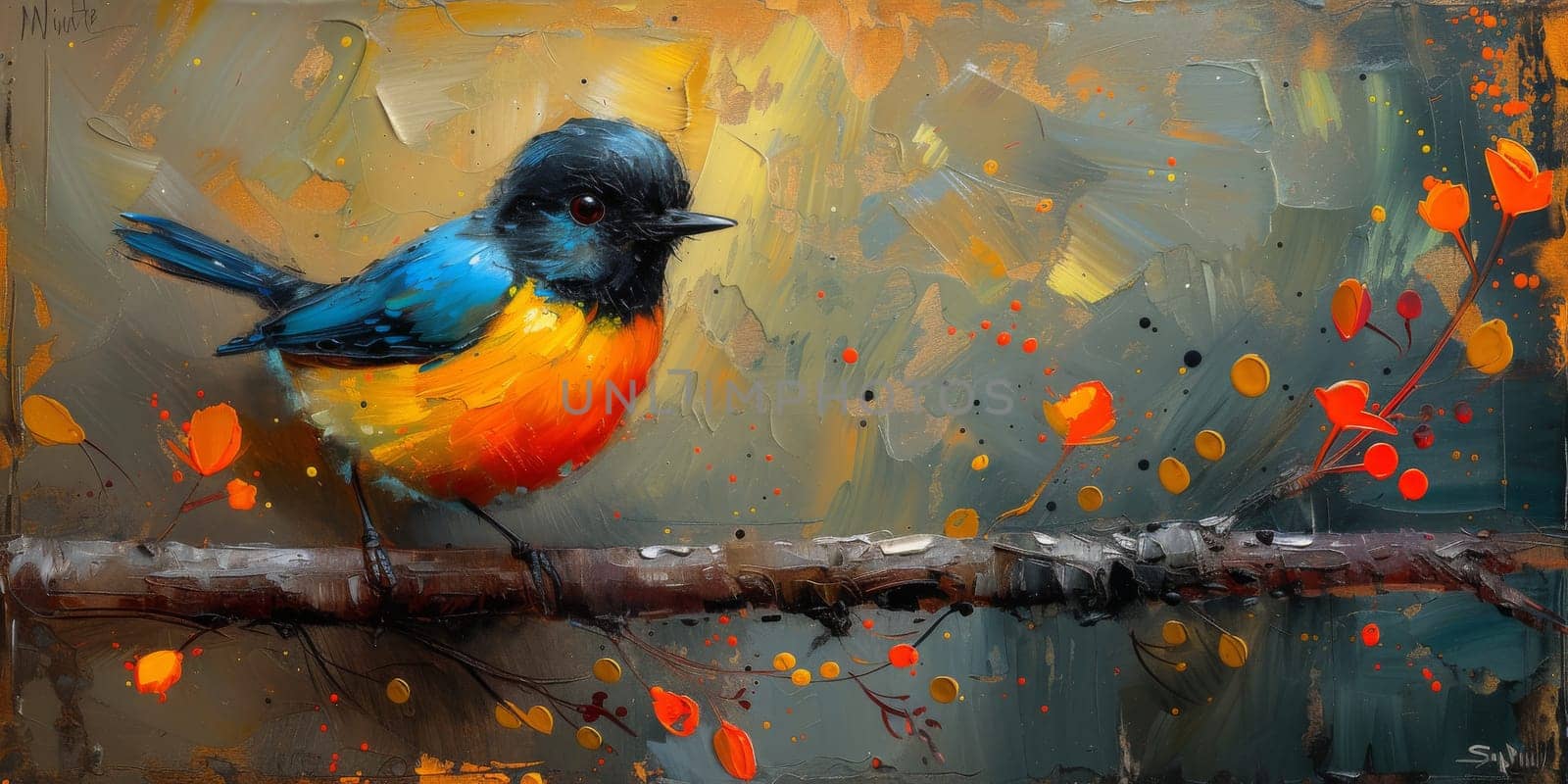 Little beautiful bird with hand draw and paint color background illustration by Benzoix