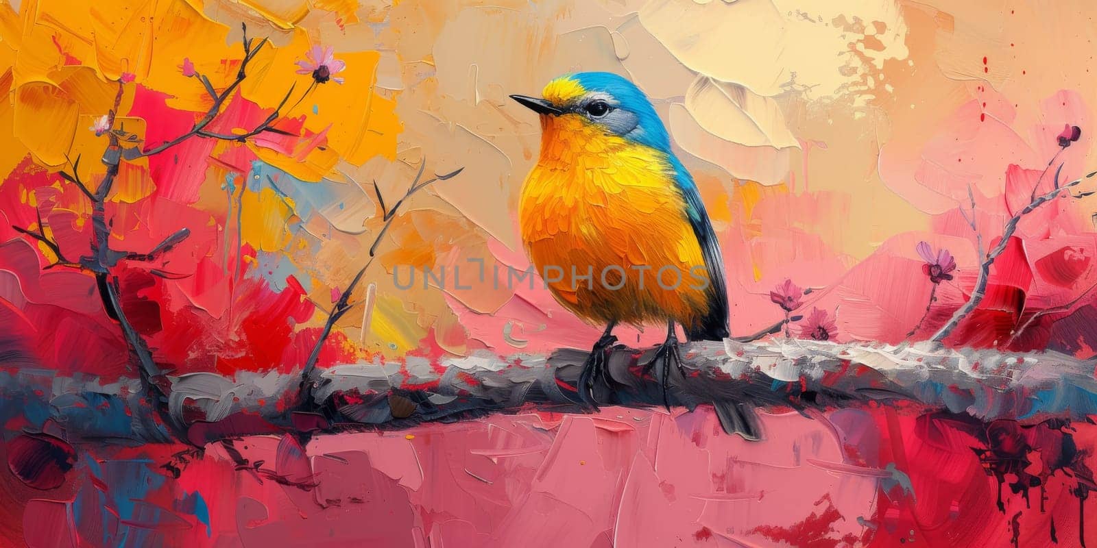 Little beautiful bird with hand draw and paint color background illustration by Benzoix