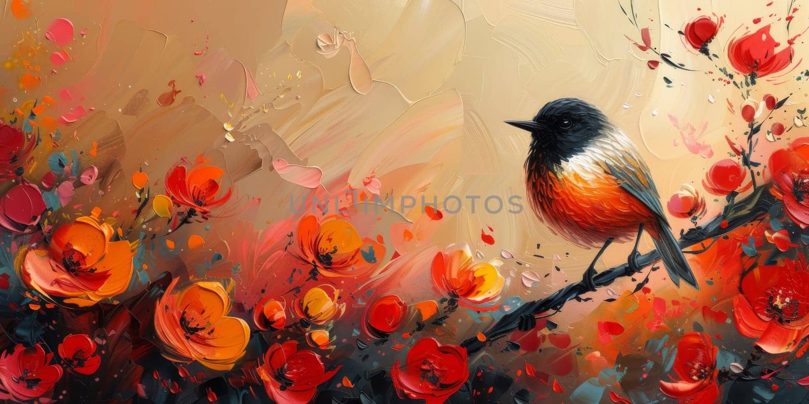 Little beautiful bird with hand draw and paint color background illustration by Benzoix