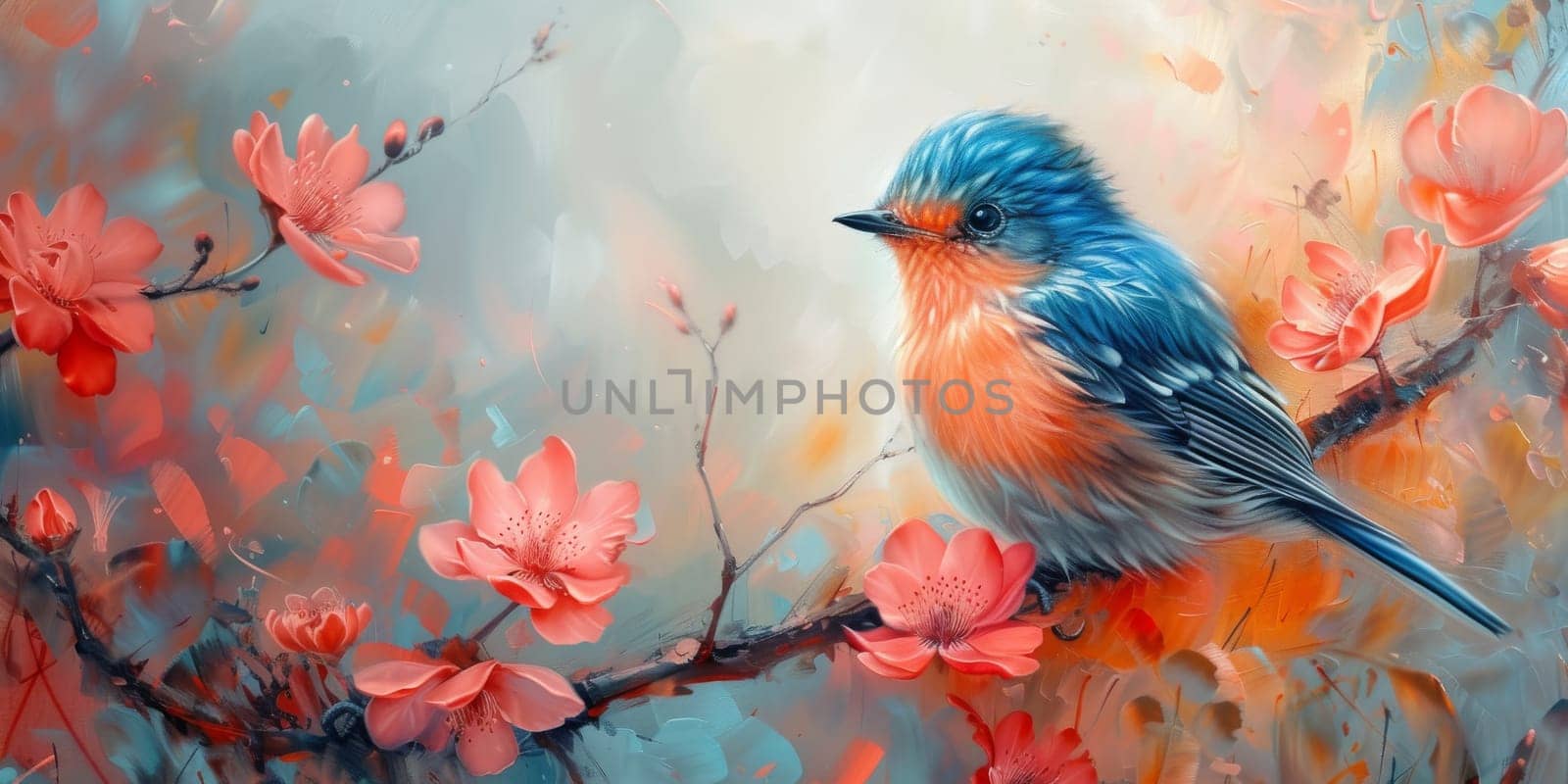 Little beautiful bird with hand draw and paint color background illustration by Benzoix