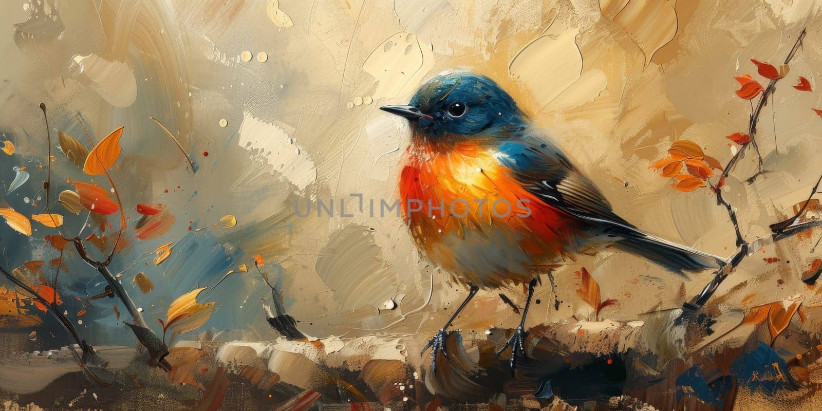 Little beautiful bird with hand draw and paint color background illustration by Benzoix