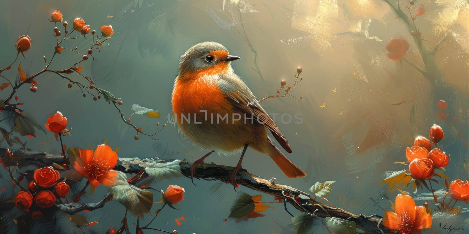 Little beautiful bird with hand draw and paint color background illustration.