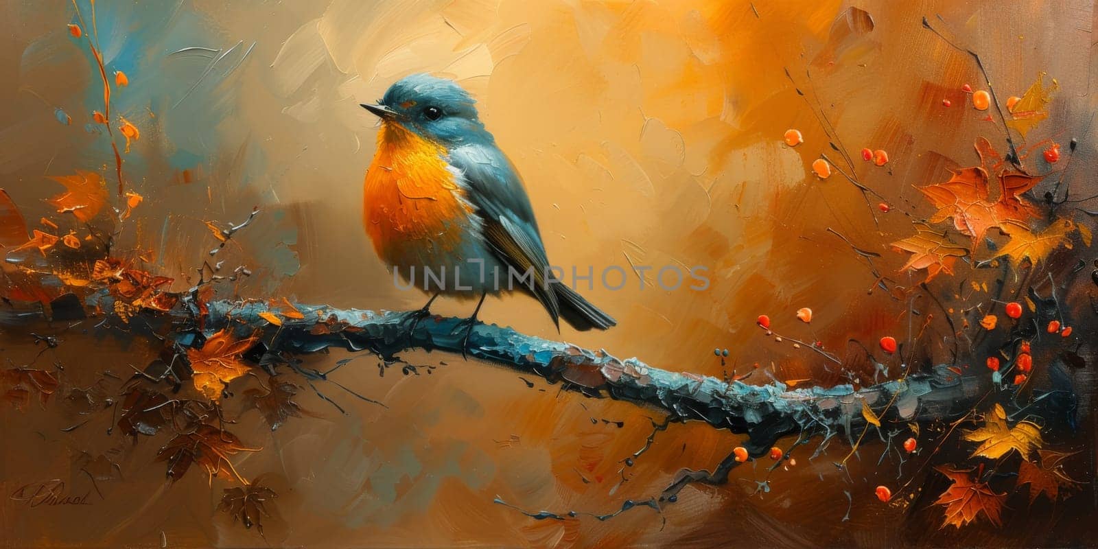 Little beautiful bird with hand draw and paint color background illustration by Benzoix