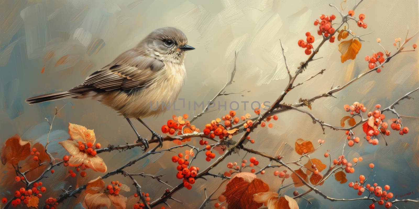 Little beautiful bird with hand draw and paint color background illustration.