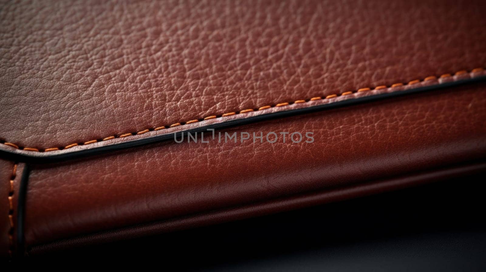 A close up of a brown leather wallet with stitching on it