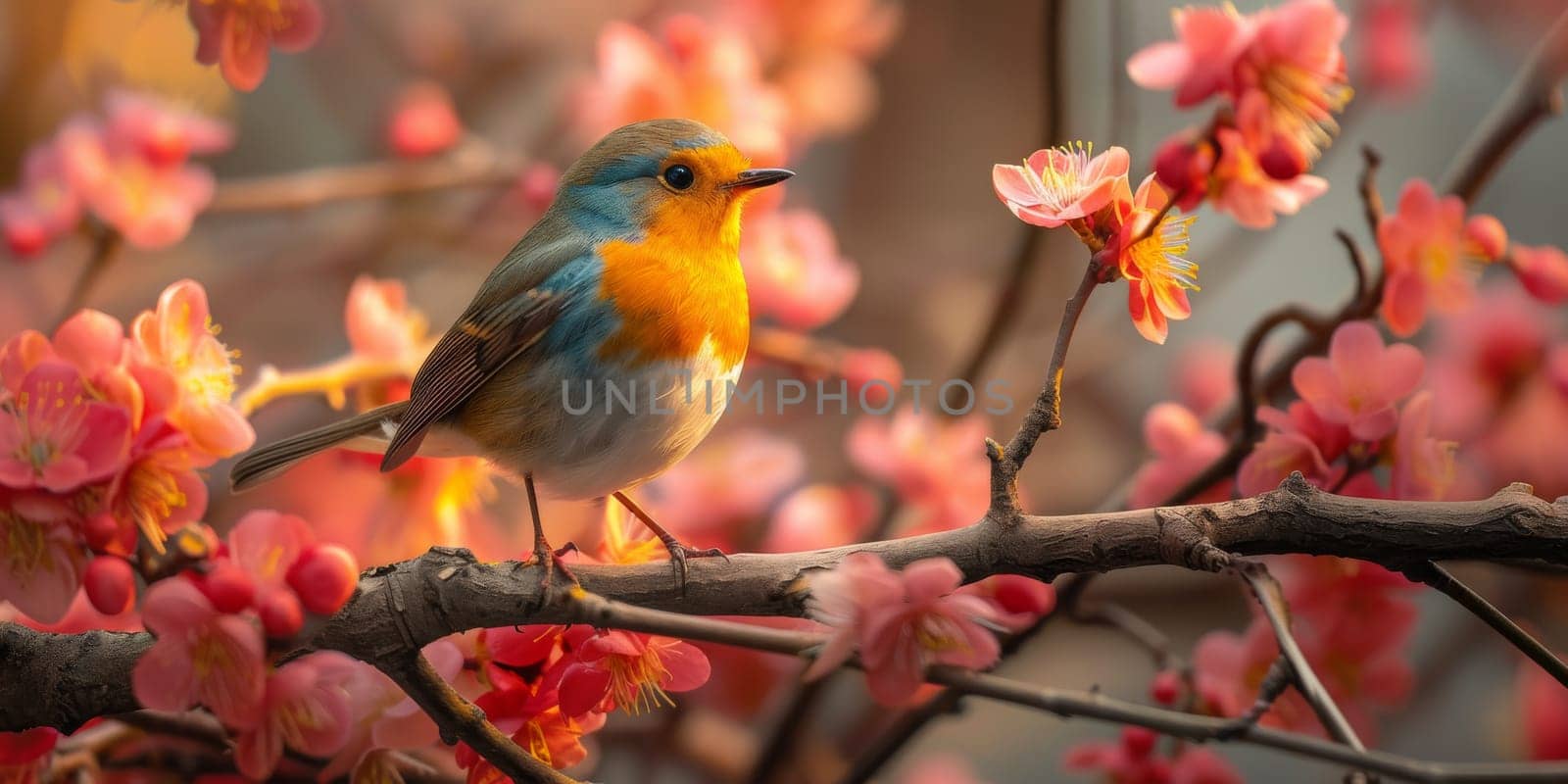 Little beautiful bird with hand draw and paint color background illustration.