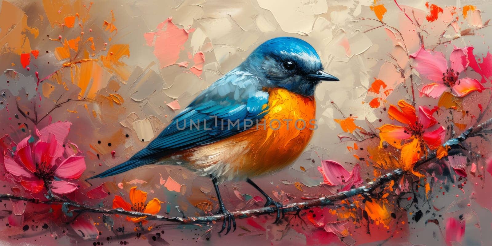 Little beautiful bird with hand draw and paint color background illustration by Benzoix