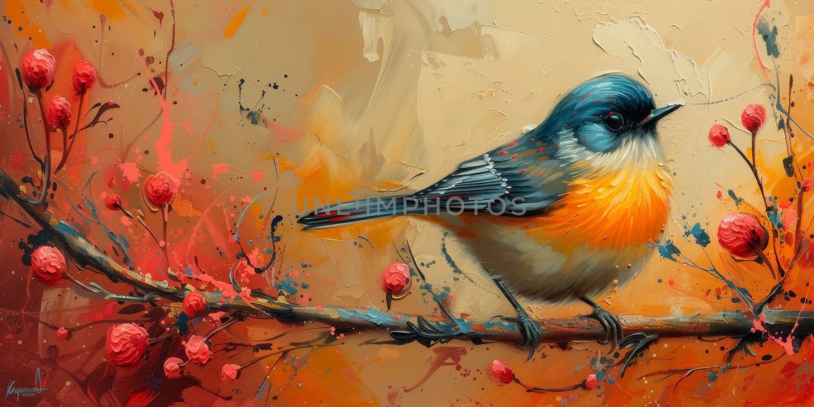 Little beautiful bird with hand draw and paint color background illustration by Benzoix