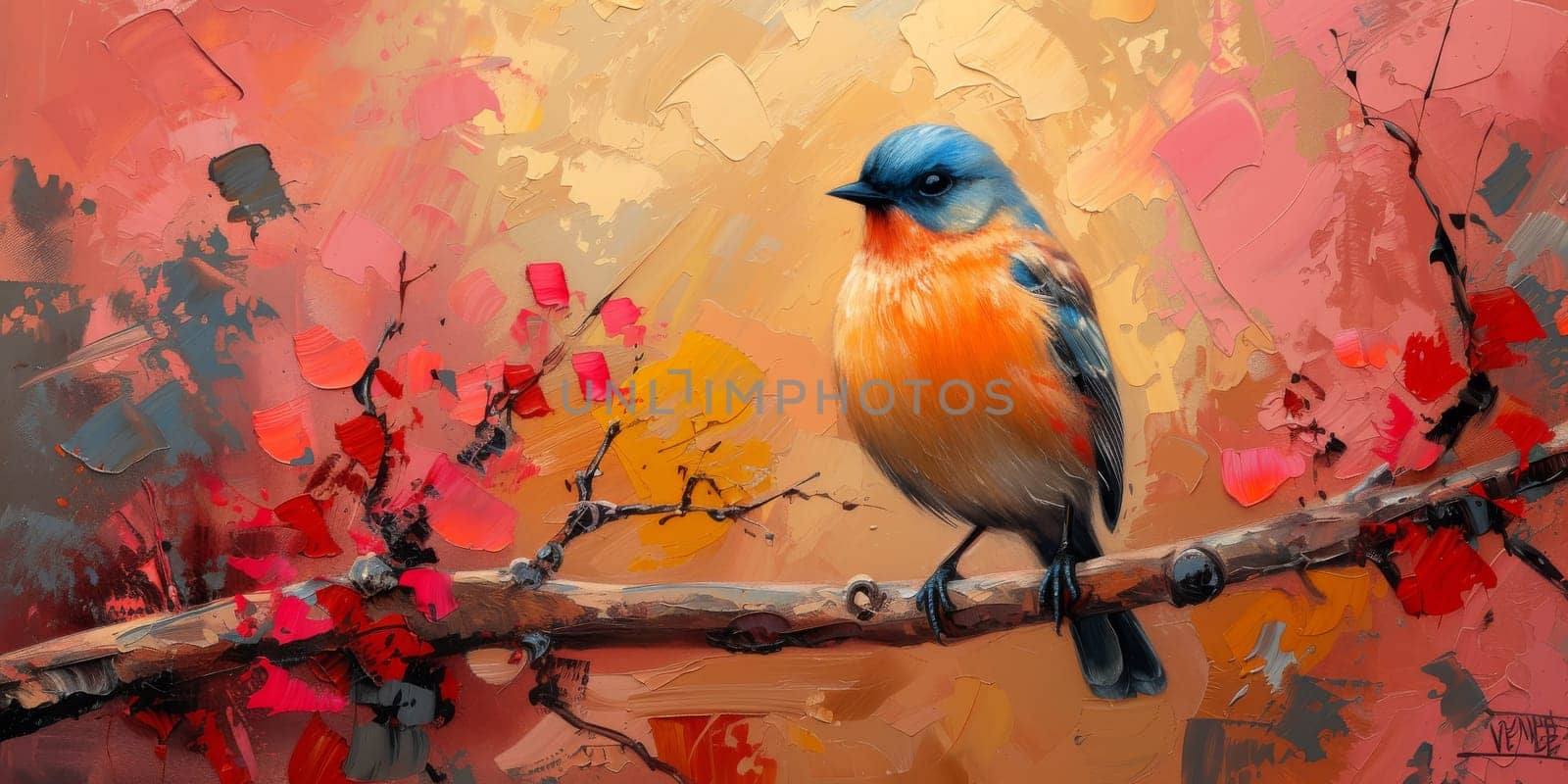 Little beautiful bird with hand draw and paint color background illustration by Benzoix